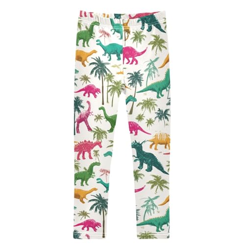 Boccsty Green Palm Trees Colorful Dinos Girls Leggings Kids Yoga Pants Dance Active Tights 4T