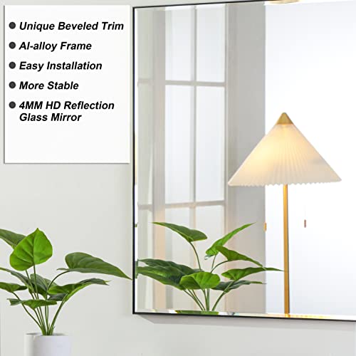 Ledlux 24X36 Inch Black Mirror With Beveled Trim, Aluminum Frame Bathroom Vanity Mirror, Rectangle Wall Mounted Mirror, Modern Rectangular Mirror Horizontal Or Vertical #TOP2