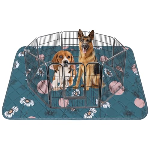 Image of IEUUMLER Washable Pee Pads for Dogs, 1 Pack Non-Slip & Waterproof Whelping Pad, Reusable Puppy Potty Training Pad with Fast Absorbent for Playpen EU007 (Navy Blue Daisy, 71 inchX71 inch-1pcs)