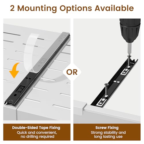 Housolution Pull Out Cabinet Organiser, Adjustable Width From 30cm to 50cm, Depth From 40cm to 55cm, Adhesive Slide Out Drawers Storage Shelf with 3 Sliding Rails for Kitchen Cupboards, 2 Pack - Image 5