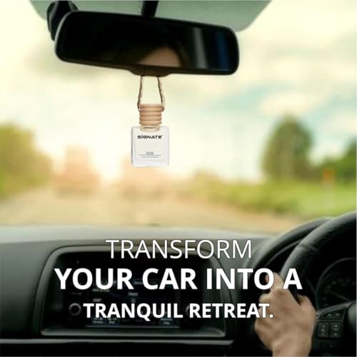 Image of Signate Car Perfume with Essential Fragrance Oils | Car Air Freshener Car Accessories for Interiors, car fresheners with Automatic Dispenser Wooden Lid - 15ml (Rose)