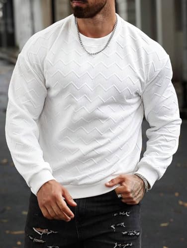 Image of Tagas Men's Textured Zig-Zag Knit White Sweater|Sweatshirt for Mans|Mans Winter wear| Round Neck|