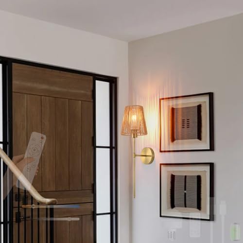 Iluminación de pared inalámbrica sin instalación eléctrica: Lámpara de ratán Boho regulable 1