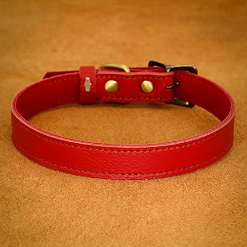 Pet Artist Genuine Leather Dog Collar, Lightweight & Soft Padded Leather Collar, 7 Beautiful Color For Choices,Dog Collar For Puppy&Small Dog,Red,S #TOP4