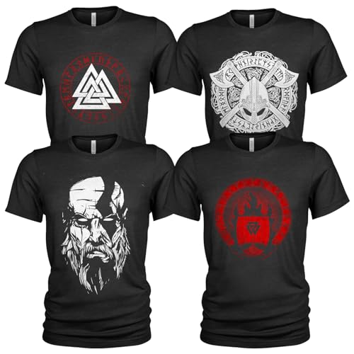 Quarter Mile Clothing Herren Wikinger T-Shirt 4er Pack Viking-inspirierter Casual L Ragnar