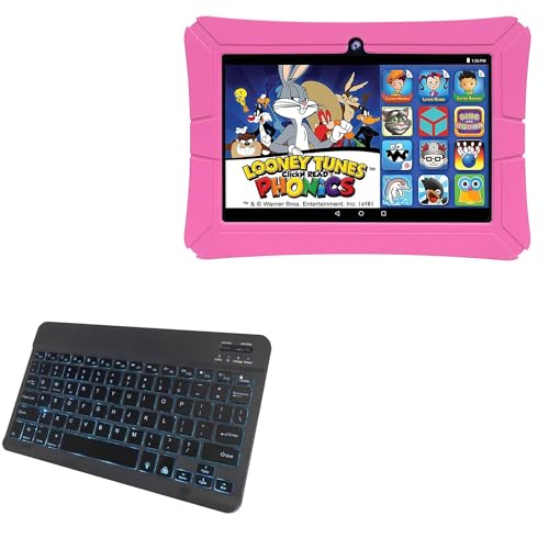 BoxWave Keyboard Compatible with Epik HighQ Learning Tab (8 in) - SlimKeys Bluetooth Keyboard - with Backlight, Portable Slim LED 7 Colors - Jet Black