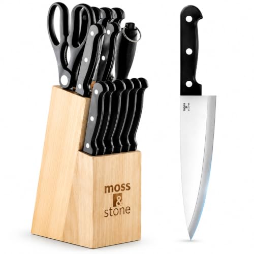 Moss & Stone 14 Pcs Knife Block Set Stainless...