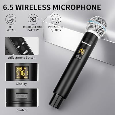 Depusheng Wireless Microphone,Professional Dual Handheld Cordless Dynamic Mic System with Rechargeable Receiver(160 Ft),Karaoke Microphone Set for Singing,Karaoke,Wedding,DJ,Party,Speech (S4 PRO)