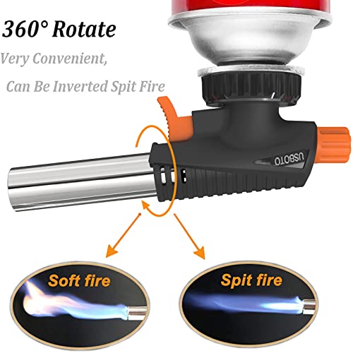 Butane Blow Torch Kitchen Lighter Head Refillable Cooking Creme Brulee Food Culinary Torch Adjustable Flame With Safety Lock And Reverse Use For Grill,Bbq,Baking,Soldering(Butane Gas Not Included) #TOP2