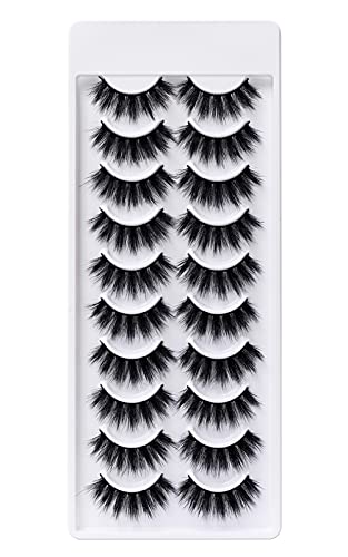 Fake Eyelashes 5D Faux Mink Lashes Pack Fluffy Lashes Luxurious Volume Strip Lashes Natural Looking False Lashes Handmade Reusable 10Pairs