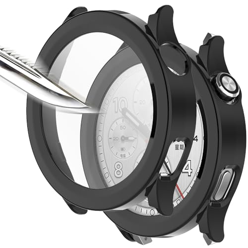 Msialt [2 piezas Película protectora de pantalla 2 negro con vidrio templado para,dureza 9H, parachoques, estuche protector completo delgado para inteligente mi Watch S5