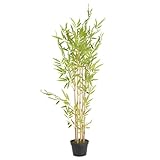 UNUS Plante artificielle en bambou - 120 cm - Avec tronc en bois véritable - En pot - Plante décorative réaliste