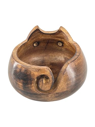 Image of Wooden Yarn Bowl for Crocheting Handmade Wool Storage Yarn Bowl with Holes Knitting Gifts for Women Crochet Accessories (Brown)
