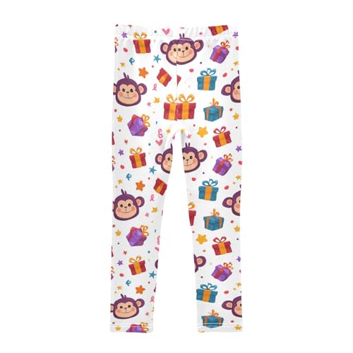 Vdsrup Girls Leggings Cute Cartoon Monkey Kids Length Leggings Pants Athletic Yoga Pants White Toddler Tights Trousers 4T2