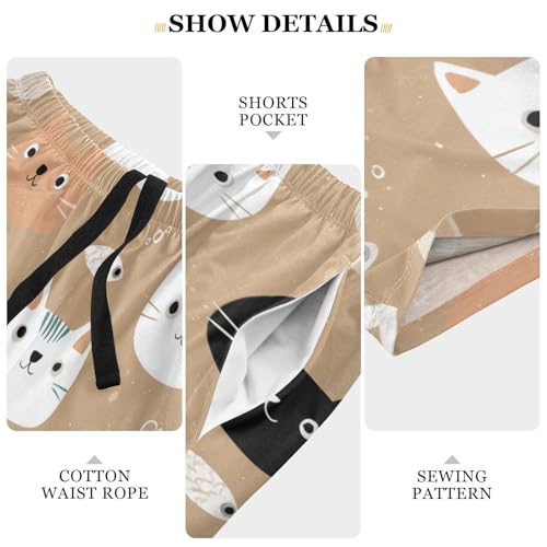 Men's Short Pajama Bottoms Cute Cat Face Fish Home Casual Sleep Pants3