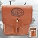US 1911 Colt Pistol .45 Double Magazine Pouch Replica | Premium Leather Construction | White Top-Stitching | Embossed US Medallion | Brass Belt Hanger and Snap | Securely Carries Two .45 Magazines