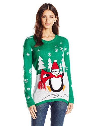 Allison Brittney Women's Skating Penguin with Snowflakes Ugly Christmas Sweater