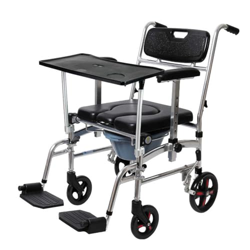 ERSINIAN Wheelchair, Bedside Commode, Toilet Chair, Bathroom Shower Chair with Dining Table, 350 lb. Toilet Wheelchair with Removable Toilet for Disabled Seniors