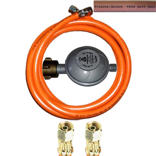 TGO 30mbar Druckregler + 300 cm (3m) Propan-Gasschlauch mit 2 X 1/4" Links Überwurfmutter Cover