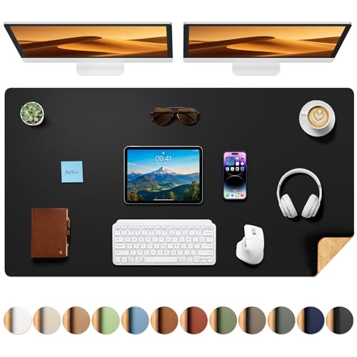 Aothia Cork Desk Mat - Dual-Sided XL PU Leather Desk Pad & Full Desk Protector, Large Waterproof Desktop Mat for Office & Gaming (47" x 23.6", Black)