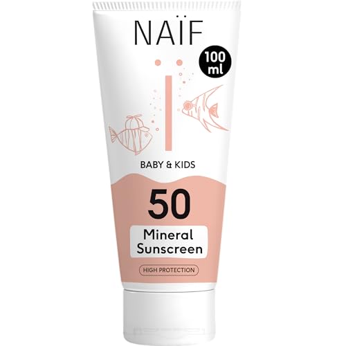 Naïf Crema solare minerale - per Neonati e Bambini - Protezione elevata - Resistente all'acqua - Vegano - SPF50-100ml