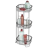mDesign Free Standing Bathroom or Shower Storage Shelves for Towels, Soap, Shampoo, Lotion, Accessories - 3 Tiers, Matte Black
