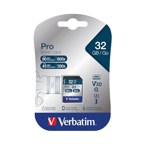 Verbatim Carte mémoire Pro U3 SDHC - 32 Go - Carte SD pour l'enregistrement de vidéos 4K en Ultra HD - Spéfification UHS de classe 3 - noire - pour appareil photo et PC et autres