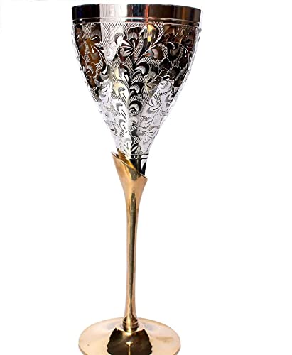 Dnu Avenue Set Of 2 Silver Plated Brass Wine Goblets With Red Velvet Gifting Box, Silver Plated Brass Champagne Flutes, Engraved Wine Cups, Champagne Flutes, Couple Wine Glass Set. #TOP2