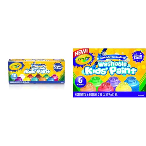 CRAYOLA Washable Paints - Assorted Colours | Perfect for Arts & Crafts - Washable Glitter Paint Adds Sparkle!