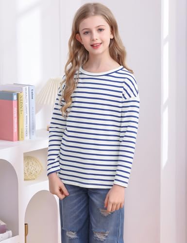Image of Fanway&EC Girls Casual Long Sleeve T Shirts Basic Crewneck Striped Tunic Blouses Tops