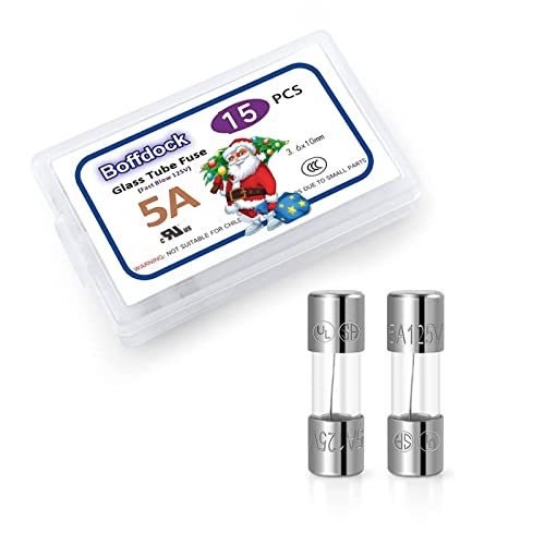 0.14 X 0.39" F5Al125V Xmax Mini Fuse-Boffdock Ul Listed 5A 110V 125V 15 Pcs Christmas Lights Fuse Quick Blow Glass Fuses For String Lights,Bubble Light Strand(F5A) #TOP3