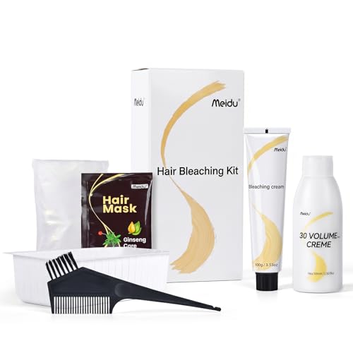 Hair Bleach Kit for Hair, Professional Hair Bleach for Hair with 30 Volume Developer, Hair Lightener Lifts up to 8 Levels, Complete Kit with Hair Mask, Brush, Gloves