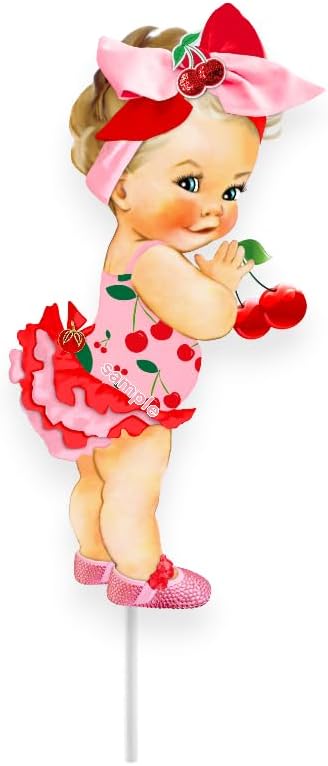 Pink Cherry Theme Girl Centerpieces for Birthday Baby Shower Table Diaper Decorarions (Blonde Girl, 3.0, count)