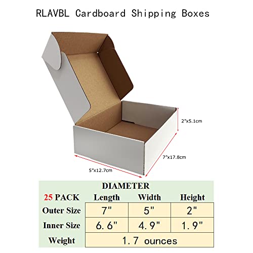 Image of RLAVBL 7x5x2 Inches Shipping Boxes Set of 25, White Small Corrugated Cardboard Box, Mailer Boxes for Packing Small Business