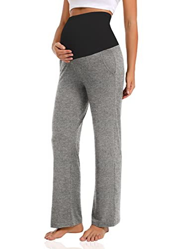 V VOCNI Women's Maternity Lounge Pants Pockets Stretchy Pregnancy Trousers Comfy Wide Leg Yoga Pajama Pants2