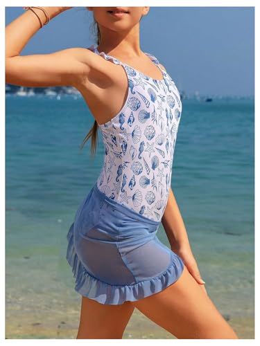 SweatyRocks Girl's Two Piece Swimsuits One Piece Bathing Suit with Wrap Cover Up Skirt3