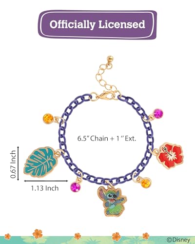 Disney Stitch Charm Bracelet for Women Official License, 6.5"+1" Fashion Jewelry Bracelet with Stitch Charms4