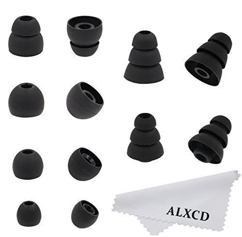 ALXCD Ear Tips for LG HBS 730 HBS750 800 910 Headset, (S/M/L) 3 Pair Ear Tips & (S/L) 2 Pair Triple Flange Tips & (M) 1 Pair Double Flange Tip, Fit for HBS Tone Pro Ultra Infinim [Kit/Black 6 Pair]