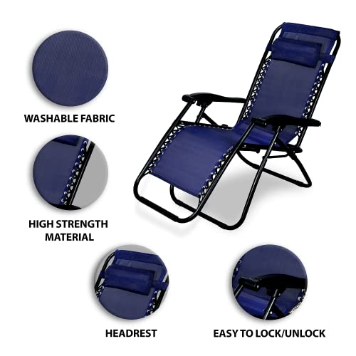 Image of STAR WORK Zero Gravity Chair, Lawn Chair Recliner Lounge, Portable Camping Folding Beach Chair with Removable Pillow (Navy Blue, Stainless Steel)