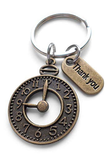 Bronze Clock Keychain with Thank you Tag, Volunteer Appreciation Gift - Thanks For