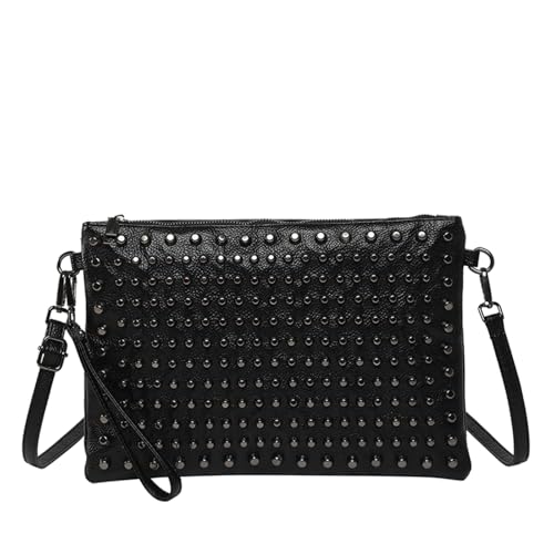 Studded Crossbody Bag Trendy Punk Wristlet Purses for Women Vegan Leather Clutch Bags Studded Shoulder Bag Purse
