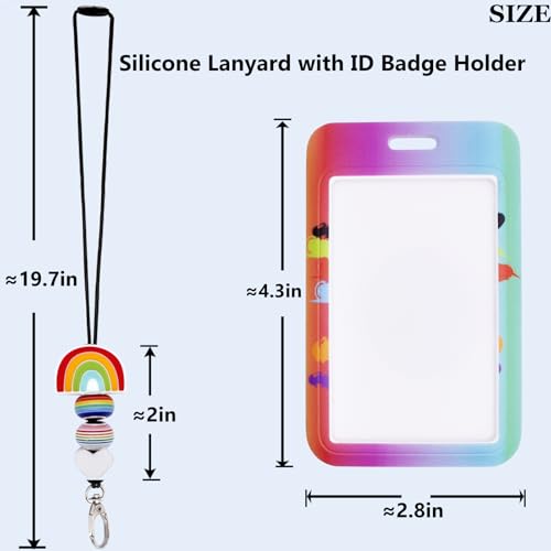 BIHRTC ID Silicone Bead Badge Holder with Breakaway Key Card Badge Neck Lanyard Name Tags ID Badge Lanyard Key Lanyards for Women Nurse School Nurse Office Teen — view 2