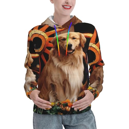 Sweat à capuche Golden Retriever tendance mode automne avec poche kangourou femme