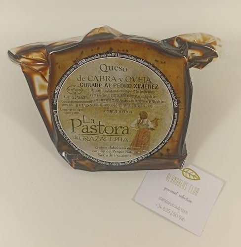 Queso de cabra y oveja curado al Pedro Ximenez - Peso neto del producto 300 gr - La Pastora - Natural de la Sierra de Grazalema - Forma un equilibrio perfecto - Quesos artesanos.