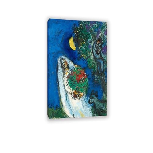 Marc Chagall La Mariee a La Lune chef-d'œuvre sur toile avec cadre robuste de haute qualité