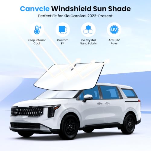 Image of Canvcle Windshield Sun Shade for 2022-2025 2026 Kia Carnival Accessories Upgraded Double-Layer Front Window Sunshade Cover Sun Visor Protector Foldable Block UV Rays Keep Vehicle Cool