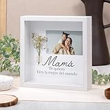 Made in Gift | Marco Personalizado con Ramo y Profundidad 21,5x21,5x4,5 cm | Incluye Foto y Texto | Regalo Original Cumpleaños, Día de la Madre, Comunión, Bautizo, Testigo de Bodas (Mamá)