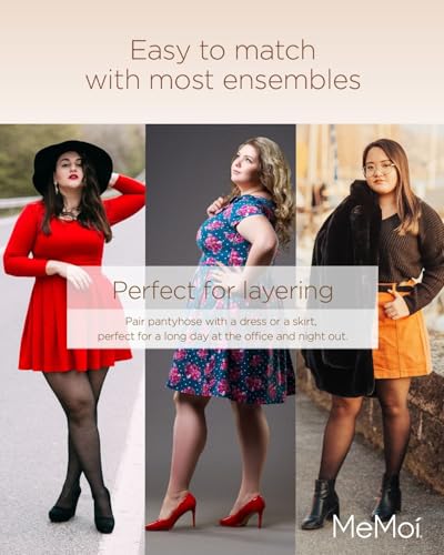 MeMoi Energizing Plus Size Curvy Control Top Pantyhose for Women, Semi Opaque Pantyhose, Lightweight Womens Stockings4