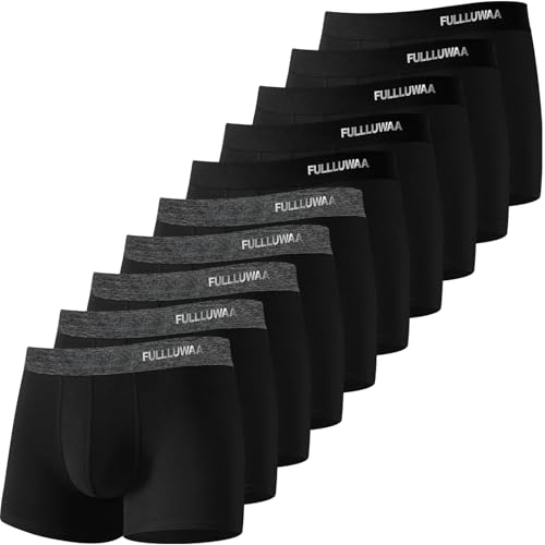 Fullluwaa - Lot de 10 Boxers Homme Coton, Confortable et Doux - Ajustés, Ceinture Élastique Ultra - Souple