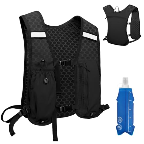Alaoo Zaino Idratazione, Running Vest, Zaino Corsa Idratazione, con Borraccia Morbida 500ml ,traspirante, egolabile per Corsa Ciclismo Maratona Trekking Trail(Nero)